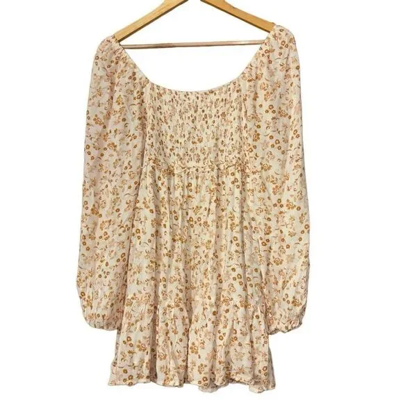 Altard state boho floral smocked puff sleeve mini dress - Picture 1 of 13